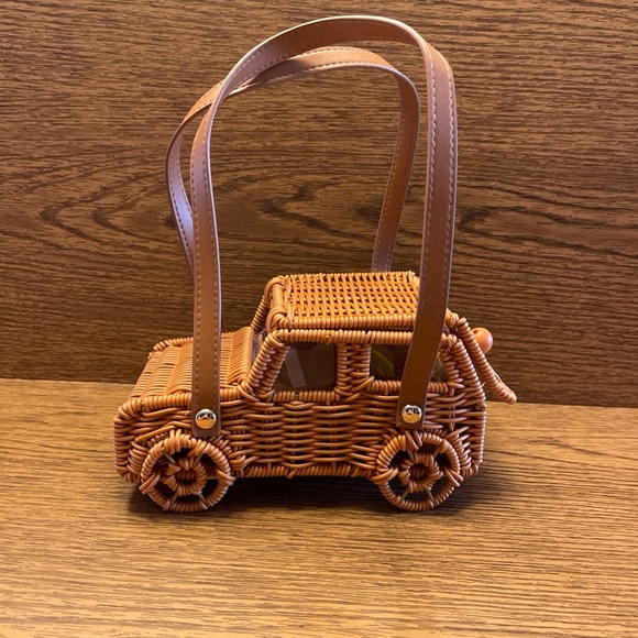 Tommy Bahama Tan Woven Rattan Car-Shaped Satchel - Picture 5 of 16